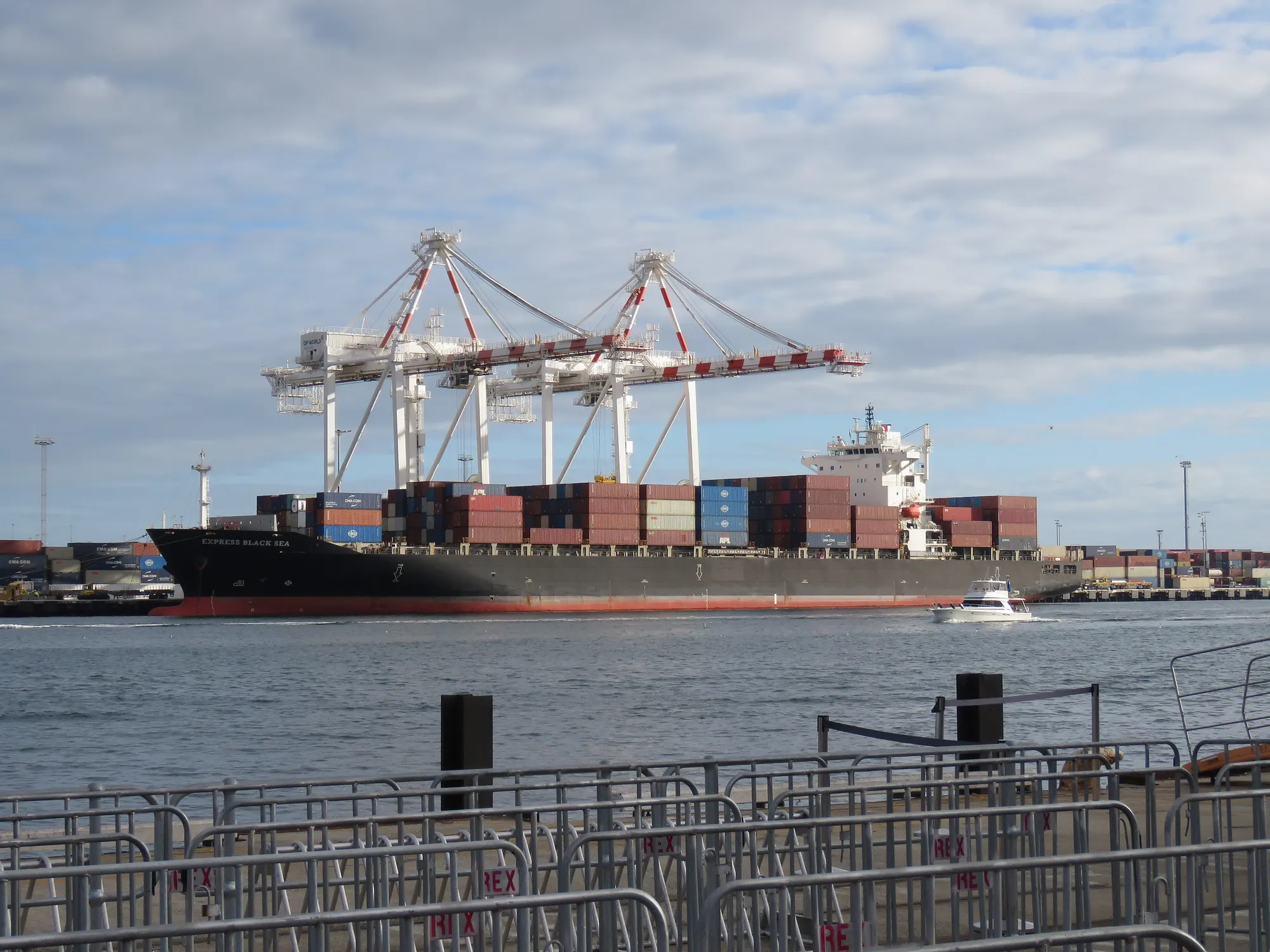 Container ship alongside a harbour quay