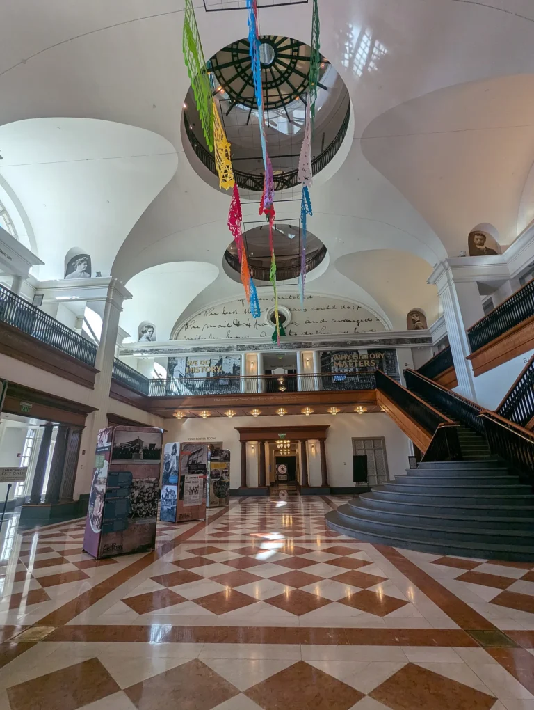 Polished marble floor in a large interior hall