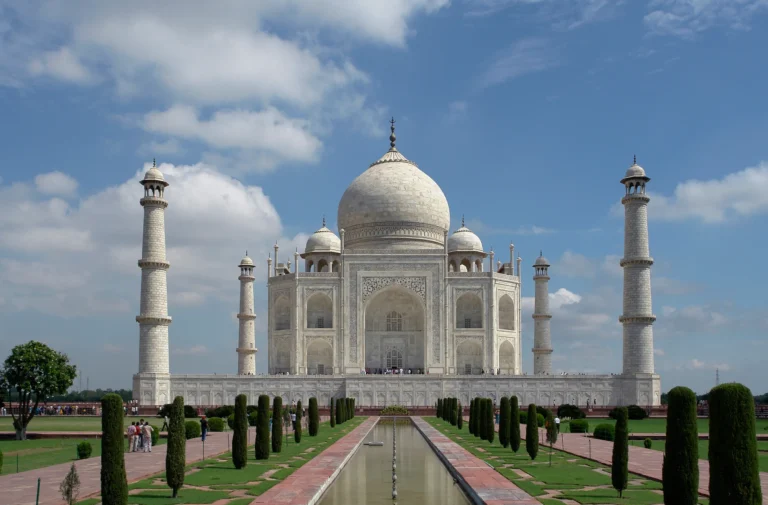 Taj Mahal in Agra, India, a monument built of white marble